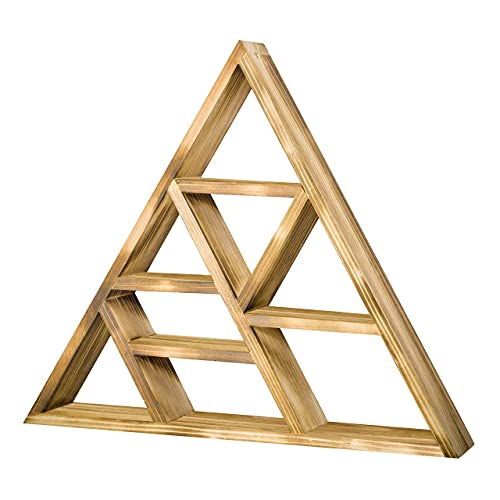 Triangle Crystals and Healing Stones Display Floating Shelf, Large 17" Rustic Wood Wall Shelf or Tabletop Home Decor for Bedroom, Bathroom, Living Room, Office, Meditation, Altar, Storage Shelf