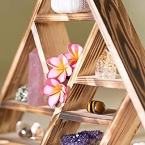 Triangle Crystals and Healing Stones Display Floating Shelf, Large 17" Rustic Wood Wall Shelf or Tabletop Home Decor for Bedroom, Bathroom, Living Room, Office, Meditation, Altar, Storage Shelf