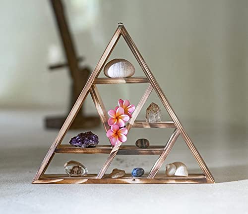 Triangle Crystals and Healing Stones Display Floating Shelf, Large 17" Rustic Wood Wall Shelf or Tabletop Home Decor for Bedroom, Bathroom, Living Room, Office, Meditation, Altar, Storage Shelf