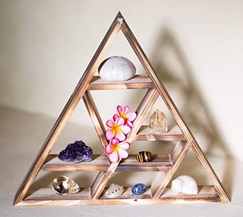 Triangle Crystals and Healing Stones Display Floating Shelf, Large 17" Rustic Wood Wall Shelf or Tabletop Home Decor for Bedroom, Bathroom, Living Room, Office, Meditation, Altar, Storage Shelf