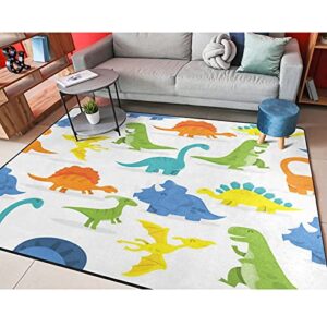 ALAZA Lovely Yellow Blue Animal Dinosaur Non Slip Area Rug 4' x 5' for Living Dinning Room Bedroom Kitchen Hallway Office Modern Home Decorative