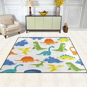 ALAZA Lovely Yellow Blue Animal Dinosaur Non Slip Area Rug 4' x 5' for Living Dinning Room Bedroom Kitchen Hallway Office Modern Home Decorative