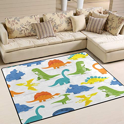 ALAZA Lovely Yellow Blue Animal Dinosaur Non Slip Area Rug 4' x 5' for Living Dinning Room Bedroom Kitchen Hallway Office Modern Home Decorative