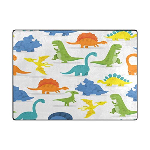 ALAZA Lovely Yellow Blue Animal Dinosaur Non Slip Area Rug 4' x 5' for Living Dinning Room Bedroom Kitchen Hallway Office Modern Home Decorative