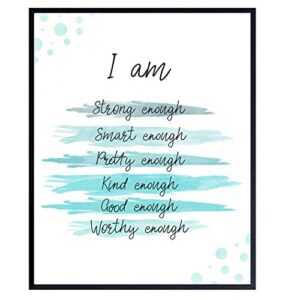 positive quotes wall decor – positive affirmations – encouragement gifts for women, teens, girls – inspirational quotes – motivational wall art – inspiring uplifting sayings wall decor – light blue