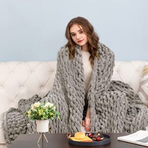 angelhood chunky knit blanket soft chenille throw blanket handmade knitted yarn blanket for couch bed sofa home decor gift