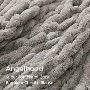 Angelhood Chunky Knit Blanket Soft Chenille Throw Blanket Handmade Knitted Yarn Blanket for Couch Bed Sofa Home Decor Gift