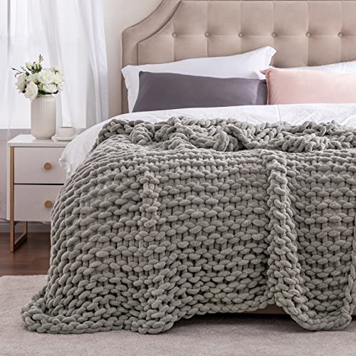 Angelhood Chunky Knit Blanket Soft Chenille Throw Blanket Handmade Knitted Yarn Blanket for Couch Bed Sofa Home Decor Gift