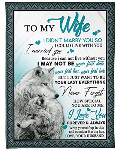 Blanket Personalized to My Wife Wolf from Husband Customized Wolf Couple I Love You Forever and Always Soft Warm Light Weight Fleece Couch Sofa Bedroom Gifts for Christmas Birthday