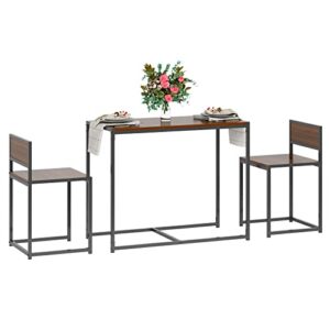 sogesfurniture 3-Piece Dining Table Set, Wood Square Dining Room Table Set, Small Kitchen Table Set for 2, Breakfast Table Set, Kitchen Wooden Table and 2 Chairs for Kitchen, Dining Room, Outdoor bar