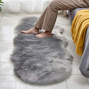 vlionzebra Faux Sheepskin Plush Area Rug, 2x6 feet Anti-Slip Fluffy Rug for Bedroom, Warm Faux Fur Couch Cover for Sofa and Bay Window(Grey)