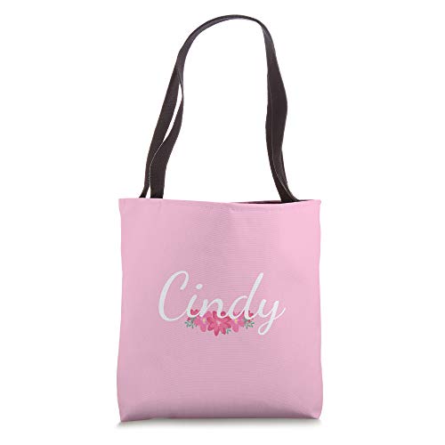 Custom Cindy Gift Personalized Name Flowers Floral Pink Tote Bag