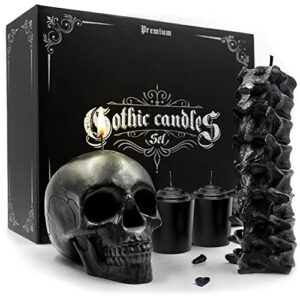 GAVIA Skull Candle Set - Scented 4 Pack - Gothic Decor - Goth Room Decor - Black Skull Decor for Home - Horror Decor - Spooky Home Decor - Gothic Home Decor - Goth Decor - Halloween Decor - Emo Decor