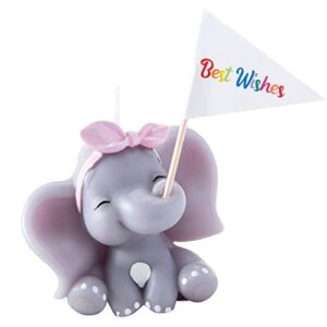 flyparty children’s birthday candles with best wishes flag,handmade adorable cute elephant baby shower cake topper candle, wedding festival theme halloween party favors decorations (elephant girl)