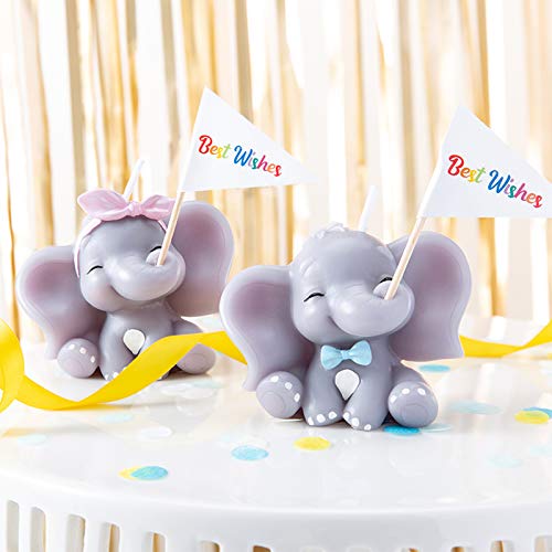FLYPARTY Children's Birthday Candles with Best Wishes Flag,Handmade Adorable Cute Elephant Baby Shower Cake Topper Candle, Wedding Festival Theme Halloween Party Favors Decorations (Elephant Girl)