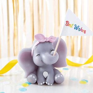 FLYPARTY Children's Birthday Candles with Best Wishes Flag,Handmade Adorable Cute Elephant Baby Shower Cake Topper Candle, Wedding Festival Theme Halloween Party Favors Decorations (Elephant Girl)