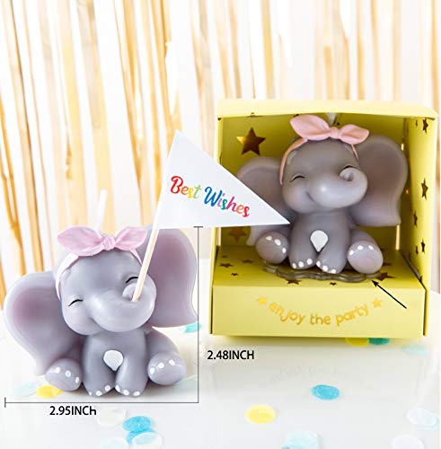 FLYPARTY Children's Birthday Candles with Best Wishes Flag,Handmade Adorable Cute Elephant Baby Shower Cake Topper Candle, Wedding Festival Theme Halloween Party Favors Decorations (Elephant Girl)