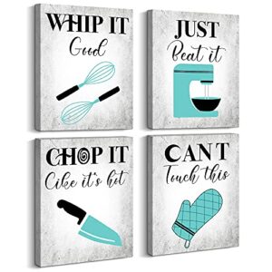 artinme teal kitchen quotes wall art – set of 4 retro vintage inspirational canvas poster prints sign for dining room cafe and restaurant home decorations
