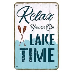 sacoink relax you’re on lake time metal tin sign weatherproof outdoor indoor wall decor for home, living room, kitchen,bathroom decoration