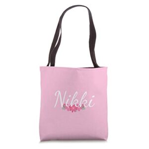 custom nikki gift personalized name flowers floral pink tote bag