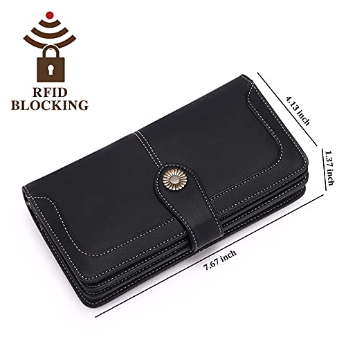 FALAN MULE Women's Wallet Genuine Leather RFID Blocking Large Capacity Trifold Ladies Wallet