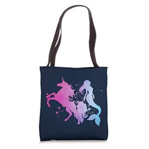 unicorn mermaid fantasy fairy tale lover vintage art graphic tote bag
