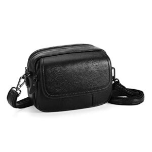 phenas women triple zipper crossbody bag small handbags ladies genuine leather shoulder phone bag wallet purse with strap