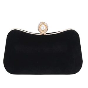black clutch evening handbag velvet pearl clasp crossbody bags for prom wedding party