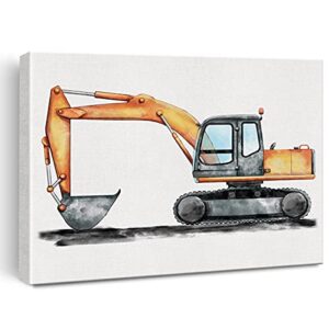 construction trucks canvas wall art watercolor construction vehicles trucks canvas painting prints for home boys bedroom nursery wall decor framed artwork gifts(12×15 inch)