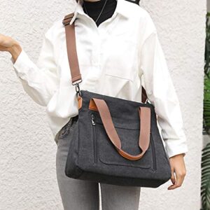 Women's Canvas Tote Handbags Vintage Casual Shoulder Work Bag Crossbody Purses (Black) One Size