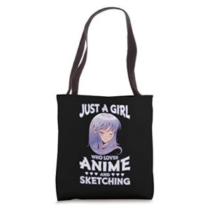 just a girl who loves anime and sketching teen girls tote bag