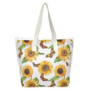 sunflower butterfly clear tote bag, women shoulder bag double transparent bags handbag for work, school, shopping, travel, beach （21160099）
