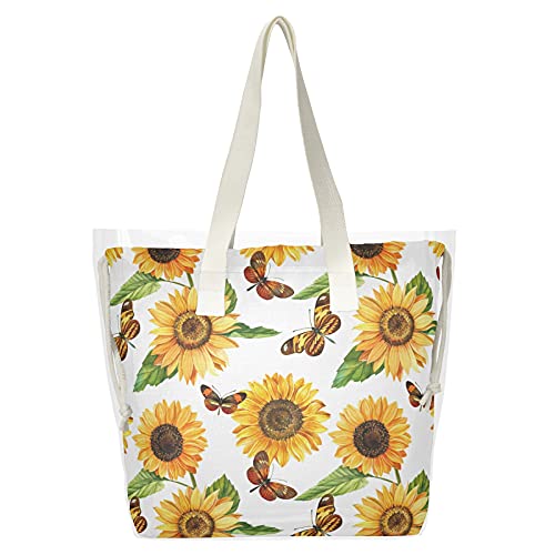 Sunflower Butterfly Clear Tote Bag, Women Shoulder Bag Double Transparent Bags Handbag for Work, School, Shopping, Travel, Beach （21160099）