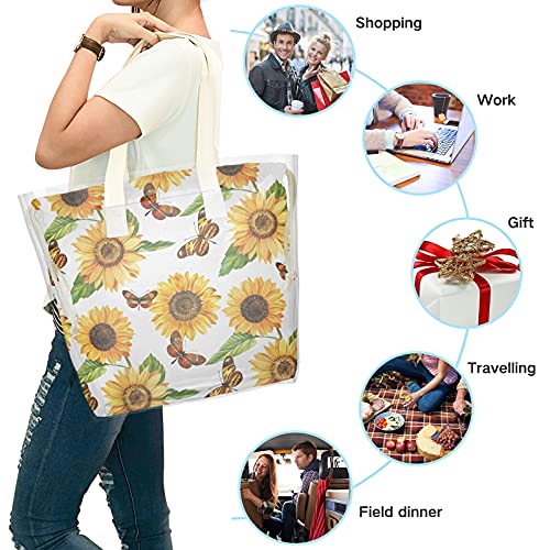 Sunflower Butterfly Clear Tote Bag, Women Shoulder Bag Double Transparent Bags Handbag for Work, School, Shopping, Travel, Beach （21160099）