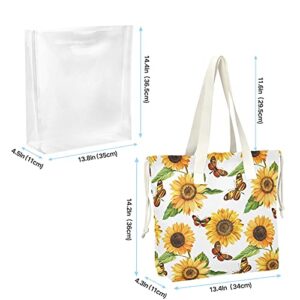 Sunflower Butterfly Clear Tote Bag, Women Shoulder Bag Double Transparent Bags Handbag for Work, School, Shopping, Travel, Beach （21160099）