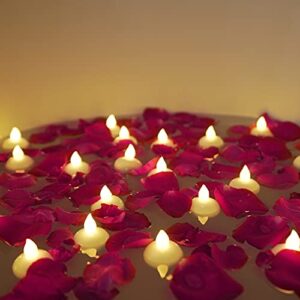 homemory 24 pack waterproof flameless floating tealights with dried rose petals, warm white battery flickering led tea lights candles – wedding, party, centerpiece, pool & spa