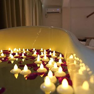Homemory 24 Pack Waterproof Flameless Floating Tealights with Dried Rose Petals, Warm White Battery Flickering LED Tea Lights Candles - Wedding, Party, Centerpiece, Pool & SPA