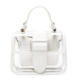 women clear handbag purse 2 in 1 chain shoulder crossbody bag top-handle pvc transparent tote satchel tote bag, white