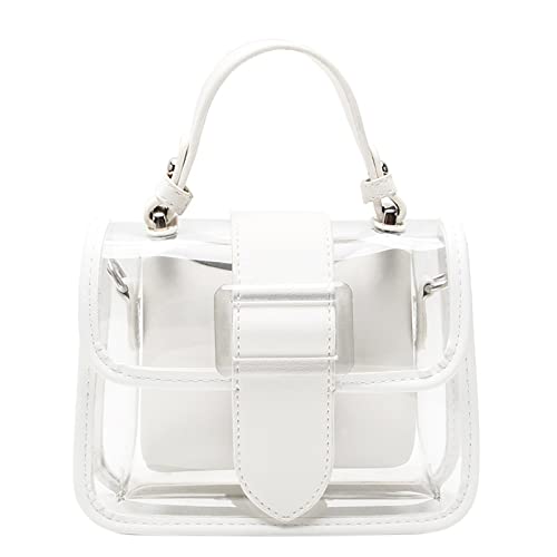 Women Clear Handbag Purse 2 in 1 Chain Shoulder Crossbody Bag Top-handle PVC Transparent Tote Satchel Tote Bag, White