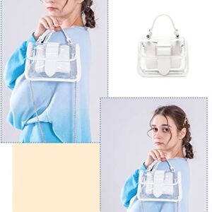 Women Clear Handbag Purse 2 in 1 Chain Shoulder Crossbody Bag Top-handle PVC Transparent Tote Satchel Tote Bag, White