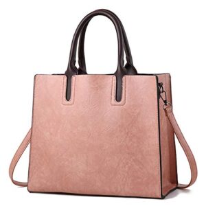 downupdown pu leather handbag female top-handle bag shoulder bag large capacity tote (pink)
