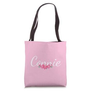 custom connie gift personalized name flowers floral pink tote bag