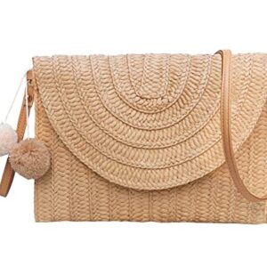 Dailyacc Straw Shoulder Bag For Women Woven Purse Summer Beach Envelope Clutch Straws Wallet