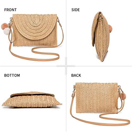 Dailyacc Straw Shoulder Bag For Women Woven Purse Summer Beach Envelope Clutch Straws Wallet