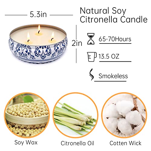 3 Packs Large Citronella Candles Outdoor and Indoor, 13.5oz 3-Wick Soy Wax Portable Travel Tin Candle for Home Garden Patio Yard Balcony and Summer Gift