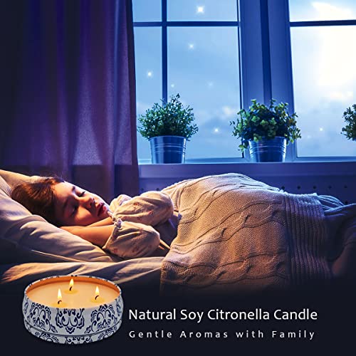 3 Packs Large Citronella Candles Outdoor and Indoor, 13.5oz 3-Wick Soy Wax Portable Travel Tin Candle for Home Garden Patio Yard Balcony and Summer Gift