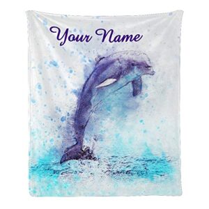 cuxweot custom blanket with name text,personalized dolphin super soft fleece throw blanket for couch sofa bed (50 x 60 inches)