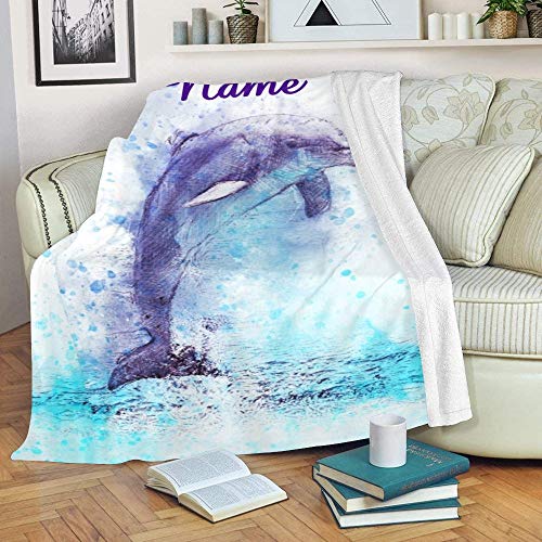 CUXWEOT Custom Blanket with Name Text,Personalized Dolphin Super Soft Fleece Throw Blanket for Couch Sofa Bed (50 X 60 inches)