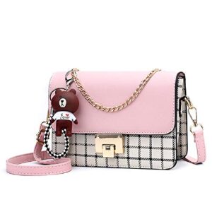 zhongningyifeng crossbody bag shoulder bag for women leather small purses handbags fashion with chain strap (plaid pink)