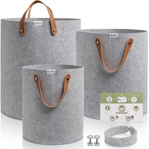FELFA Felt Storage Basket Set of 3 with interchangeable handles - Perfect for Laundry, Toys, Shoes, Nursery, and Living Room Organization